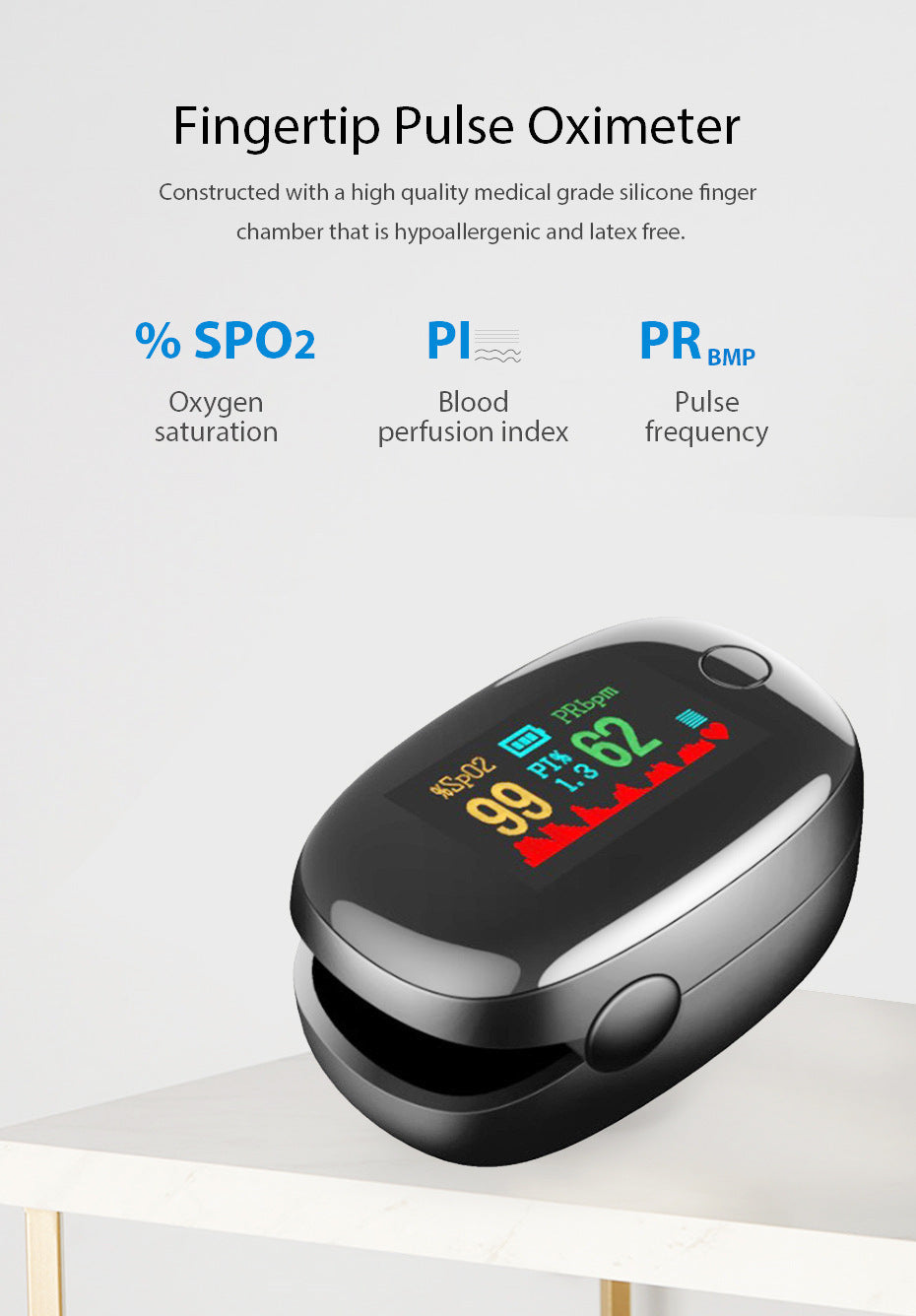 Fingertip Pulse Oximeter for blood oxygen monitoring